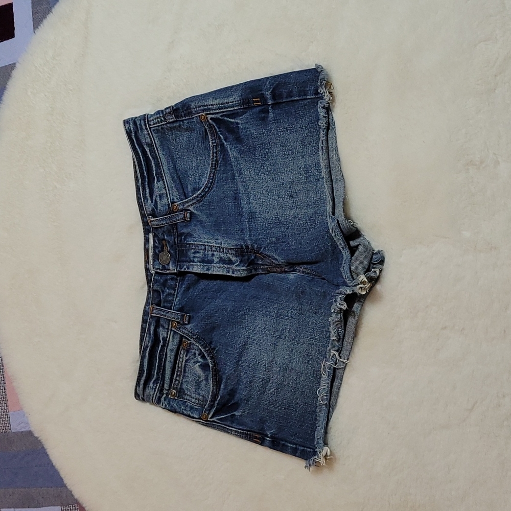 Free People Rock Denim Uptown Camp Full Button Denim Blue Jean Shorts